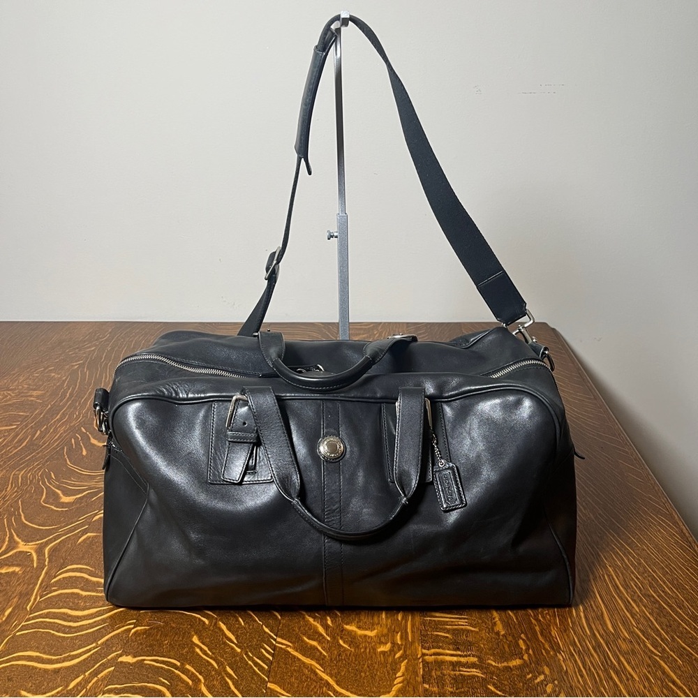 Coach Black Leather Voyage Weekender Travel Bag w/COA